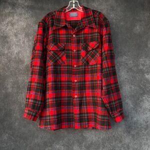 Pendleton Vintage‎ USA Virgin Wool Board Plaid Shirt Shacket Loop Collar Mens L